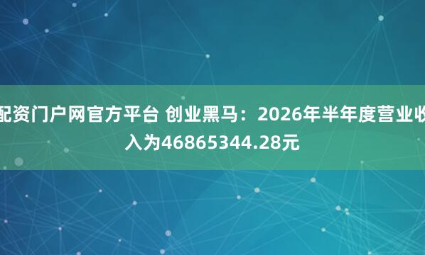 配资门户网官方平台 创业黑马：2026年半年度营业收入为46865344.28元